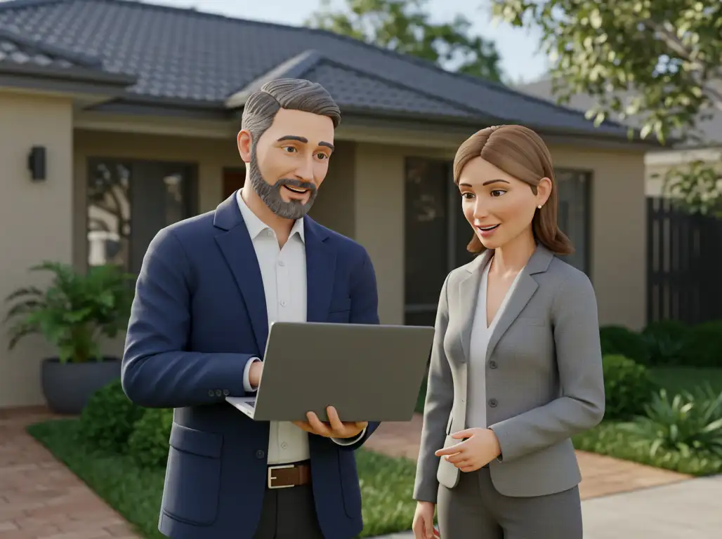 Woman in front of her house getting IT help or IT support from a professional IT support person.