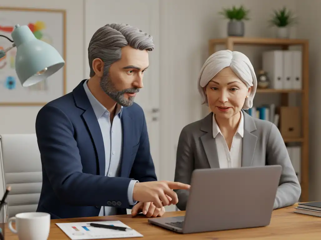 Professional Computer Help IT consultant helping older female computer user